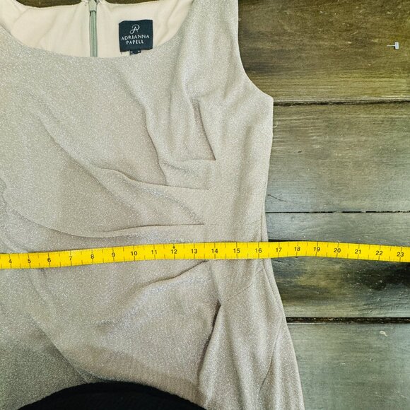 ADRIANNA PAPELL Gold Maxi Glitter Knit Lined Formal Gown Women SZ 14 Champagne - Picture 14 of 15